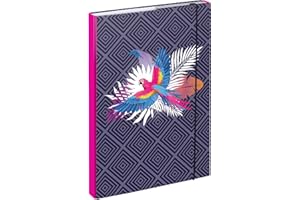 Baagl Heftbox für Schulranzen A4 - Sammelmappe für Kinder mit Gummiband und Innenklappen - Heftmappe, Sammelbox mit Gummizug für Mädchen (Papagei)