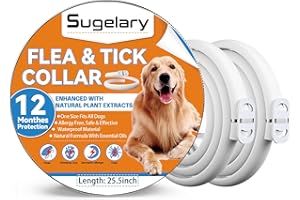 SUGELARY Collier antiparasitaire pour Chiens, Collier Anti-Puces et Anti-Tiques pour Chiens Réglable, 12 Mois de Protection Renforcée aux Huiles Essentielles Naturelles, Collier Anti-puces Imperméable(2PCS)