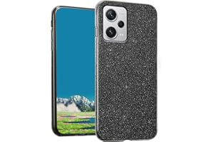 WOUSUNLY Compatible con Funda Xiaomi Redmi Note 12 5g con Purpurina Antigolpes, Fundas Poco X5 Silicona Transparente Azul Tres Capas Desmontable TPU y PC Fina Case (Negro)