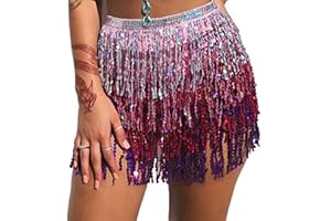 Baisdan Gonna con Paillettes Nappe, Gonna Danza del Ventre per Festival Club Rstate Spiaggia Mini Gonne