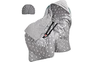 Aolso Ensemble Couverture d'emmaillotage et Bonnet tricoté, utilisable sur Le siège Auto, de la Poussette Couverture Toutes Saisons, Couverture de siège bébé, Chanceliere Cosy Universelle