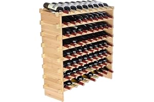 VEVOR Weinregal Weinständer für 72 Flaschen, BambusßFlaschenregal mit 8 Fächern, Stapelbar Vintage Weinständer Metall für Keller, Bar, Lagerraum usw. Flaschenhalter Weinflaschenregal 80 kg Belastbar