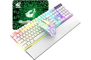 URCHOICELTD T3 Wireless-Tastatur-Maus Handgelenkstütze Combo Rainbow Hintergrundbeleuchtung + 2400 DPI 6 Tasten LED Gaming Mouse + Memory Foam Handgelenkstütze + Mauspad (weiß)