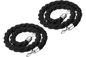 PATIKIL Stanchion Rope, 2 Pack 1.2m/3.9Ft Barrier Rope Twisted Post Ropes for Posts Stands Queue Divider Crowd Control of Hotel, Black Silver
