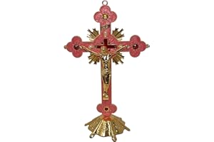 FAITH & GOSPEL Christian Holy Cross Crucifix With Gold Metal Stand Table Home Altar Jesus Christ Gift (Large 29.5 x 18.5cm)