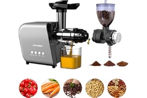 ‎LUFVEBUT Multifunktions Entsafter Slow Juicer mit Kaffeemühle, Leicht zu reinigen Entsafter Gemüse und Obst Testsieger Hohe Rendite, Elektrische Gratmühle für Kaffeebohnenpfeffer, Leiser Motor,BPA-frei