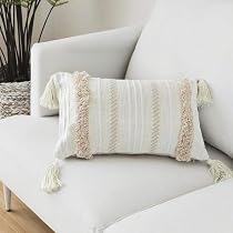LIGICKY 18x18" Boho Tassel Throw Pillow Cover - Woven Cotton Square Cushion Cover For Sofa, Bed - View #6