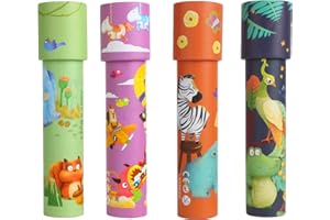NOOLY Kaleidoscopes Educational Toy Kaleidoscope for Kids Boys and Girls ZWHT0207 (4 Pcs,Peacock + Rhino Zebra + Abby's Nut + Park)