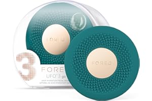 FOREO UFO 3 go, mascarilla facial de viaje, Hidratante facial, Cuidado de la piel antiedad, Luz LED de espectro completo y luz roja, Termoterapia, Masajeador facial T-Sonic, Evergreen
