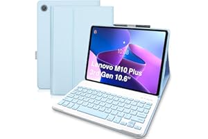 COEZFE Lenovo Tab M10 Plus (3rd Gen) case with keyboard, Magnetic Bluetooth Keyboard Case for Lenovo M10 Plus 3rd Gen (TB-125FU/128FU/128XU), UK Layout Keyboard for Lenovo M10 Plus 3rd Gen 10.6 inch, Blue