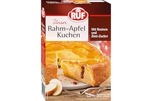 ‎RUF RUF Rahm-Apfelkuchen, Backmischung für einen Mürbeteig mit Äpfeln und Rosinen, Creme-Füllung und Zimt-Zucker, vegan