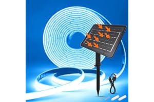 HEGEHE 24V Striscia solare per esterni [5M, blu ghiaccio], IP68 Impermeabile striscia neon COB LED flessibile per interni, 7200MAH, 8 modalità di illuminazione, Illuminazione giardino/patio/balcone