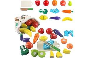 huruirui Hölzernes Schneiden Sie Obst und Gemüse Holzspielzeug,KinderküChe Zubehör Spielzeug,Lernspielzeug für Kochsimulation und Farberkennung,2,3,4 Jahre älter Jungen Mädchen Spielküche Geschenk