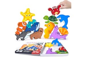 CHONGQILAO 12 Pezzi Puzzle Legno Bambini, Puzzle in Legno con Animali Marini, Giochi Educativi Puzzle di Animali per Bambino, Giocattoli Puzzle Bambini 3 Anni, Giocattoli Educativi Risveglio Montessori