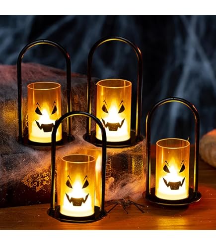 Lanterne Halloween Citrouille à Piles - Décoration Maison Hantée, 14x5x5cm, Lumière Chaude - Pour Porche, Jardin, Fête
