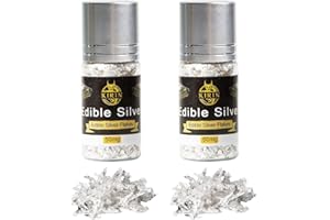 KIRIN Essbare Blattsilber Flocken echtes Silber 100mg Streuer zum Basteln Lebensmittel Kuchen Backen Torten Schokolade Dekorfolie Künstlerbedarf