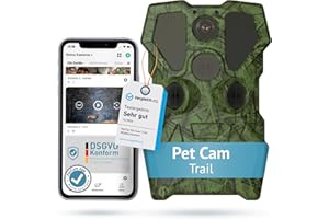 PetTec - PetCam Trail Wildtierkamera [OHNE ABO-Falle] mit Nachtsicht 20m & Bewegungsmelder - 64MP Außenkamera 120° Weitwinkel mit Wi-Fi Direct & ca. 150m Reichweite - IP66 inkl Montagezubehör & Gurt