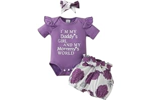 JIAMY 3-częściowy zestaw odzieży dla dziewczynek, sukienka z krótkim rękawem + szorty + zestaw body na 3-24 miesiące