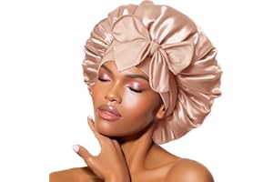 BONNET QUEEN Cuffia Seta Capelli Notte Regolabili Cuffia Capelli Ricci Bonnet con Lacci Lunghi Morbida e Protettiva Anti-Crespo, Champagne