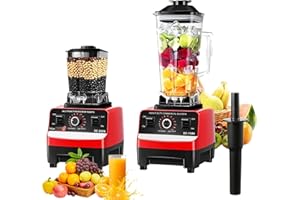 QIAKEFE 4500 W 2-in-1 frullatore multifunzione, 2,5 L frullatore frullato professionale con 2 ciotole, ergonomico, 8 lame in acciaio inox, 15 impostazioni di velocità, per frullati, frullati, alimenti