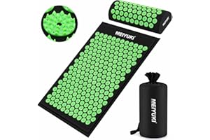 ‎MEIYUKI Acupressure Massage Mat and Acupressure Pillow with Carry Bag Relaxation & Meditation - Akupressurmatte mit Kissen Acupressure Set Including Neck Pillow for Neck and Back Pain (Schwarz+grün)