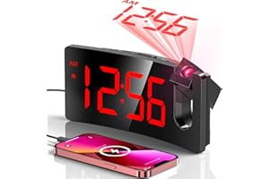 GOLOZA Projection Alarm Clocks Bedside, Digital Clock with 180° Projector, 3-Level Brightness Dimmer, LED Display, USB Charger, Progressive Volume, 9mins Snooze, Digital Alarm Clock for Bedroom