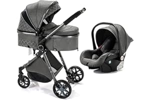 YAZOCO Poussette 3 en1 Compacte Poussette CombinéEs Anstout Terrain Luxe Haut Paysage Quadruple 0-36kg Bébé Pliable Canne Poussettes Confort Accessoires Auto Siège (Gris foncé)