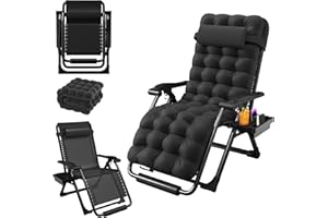 YUMBOT Chaise Longue Pliante,Dossier réglable Chaise Longue Camping Reclining pour L'extérieur,Transat de Plage Pliable avec Coussin et Porte-Boisson,Bain de Soleil Chaise Longue de Jardin,Noir