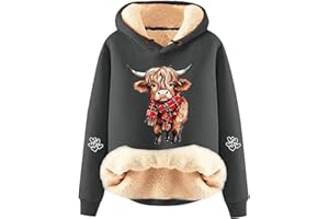 GENERIC Highland Cow Hooides Jumpers for Women Fleece Lined Sherpa Hoodie Cow Sweatshirt Trendy Drawstring Long Sleeve Pullover Highland Cow Gifts for Women