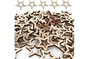 Gfamous 100 piezas Mini rebanadas de estrellas de madera,Hueca Manualidades de Madera 3cm Madera Adornos Estrella para bodas Navidad álbumes de recortes manualidades tarjetas Mesa Manualidades