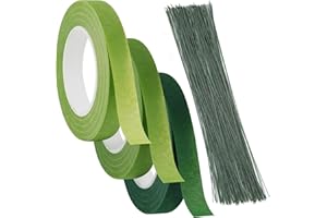 DAOOZHU Floristenkrepp,3 Rollen 27 m Floristenband,mit 100 Pcs Blumendraht Grün,Pfeifenreiniger Blumen,Blumendraht für Geschenkverpackungen und DIY Bastelarbeiten