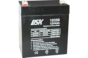 DSK 10358 - Batería de Plomo AGM Recargable y Sellada de 12V y 4 Ah. Ideal para Juguetes Eléctricos para Niños como Motos y Scooters, Sistemas de Alarma, Señalización y Luces de Emergencias