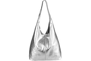 OBC ONLY-BEAUTIFUL-COUTURE OBC Made IN Italy Damen Leder Hand-Tasche METALLIC Shopper Schultertasche Hobo-Bag Henkeltasche Beuteltasche Silber