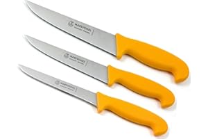 Marsvogel Solingen # 71-(S87A6) – Juego de 3 cuchillos de carne, compuesto por dos cuchillos fileteadores de 8 pulgadas (20 cm aprox.) y 7 pulgadas (17 cm aprox.) + un cuchillo deshuesador de 6 pulgadas (15 cm aprox.)