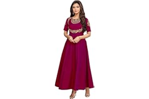 TRENDMALLS Women's Silk Neck Embroidrey Stitched Anarkali Long Gown Kurti
