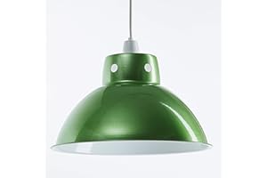 GMUK HOME & GARDEN PRODUCTS Retro Design Light Shade - Easy Fit Pendant Shade for Existing Ceiling Light - Metal Ceiling Light Shade - Lampshade for Ceiling Light - White Internal Finish - Metal Lamp Shade (Metallic Green)