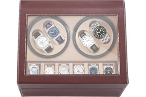 NOSTHEART Remontoir Montre Automatique Rotate Remontoir à Montres 4 + 6 Boîte à Remontoir de Rangement en Cuir PU avec Moteur Silencieux pour Remontage Mécanique de Montre