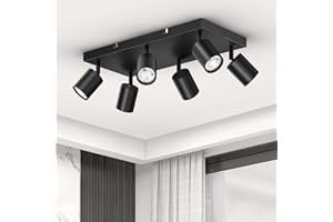 Ketom Adjustable 6 Way Ceiling Spotlight Fitting - GU10 LED Ceiling Light Rotatable - Modern Black Metal Ceiling Spotlight - GU10 Bulb Base - Bulb Not Included