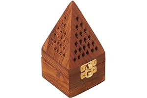 BLESS INTERNATIONAL Bless-International Traditional-Handmade-Burner Wooden-Incense-Stick-Holder Ash-Catcher-Stand For-Aromatherapy-Meditation-Yoga (5 Inch Temple Wooden Charcoal/Cone)