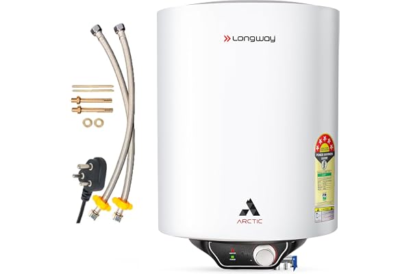 Longway Arctic 15 Ltr 5 Star Rated Storage Water Heater for Home with Advanced Multi-Layered Safety System Glassline Coated Tank Suitable for Hard Water & High-Rise Building (White)