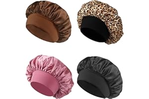HTTDSLF 4 Stück Satin Haarhaube, Schlafhaube Seide, Seidenhaube Zum Schlafen, Schlafmütze Satin Bonnet, Nacht Schlaf Haube Satin Bonnets für Damen und Mädchen