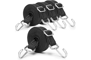 MOONSING Cuerda Elastica con Ganchos, 4 Paquete Correas Elásticas Planas Negras de Goma, Pulpos Tensora Transporte 1m, Tensores de Equipaje Ajustable para Coche Moto Camión Tienda Acampar Maleteros Camping