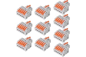 AITRIP 10PCS Lever Wire Connectors，Lever Wire Connectors, Quick Wiring Cable Connector Push-in Conductor Terminal Block(1 in 5 Out)