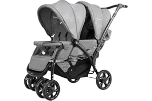 GOPLUS Geschwisterwagen Zwillingswagen, Kinderbuggy Klappbar, Buggy Zwilinge, Kinderwagen Babybuggy, Babywagen Grau, für Babys ab 6 Monate (Grau)