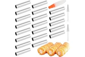 JasCherry 20 Pezzi Acciaio Inox Inossidabile Croissant Form Stampo con 3 Spazzole Funzione - Cannoli Stampi da Forno per Torte, Pane, Pasticceria Cream Roll Mold #2