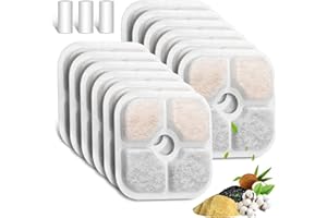 MUKKELA Filtri Fontanella per Gatti, 12 Pezzi di Filtro a Carbone Filtri da fontana ad acqua gatto per 2L/2,5L, Tripla Filtrazione Filtri di Ricambio per Fontana Gatto/Cane 2L&2.5L, 3 tubi flessibili