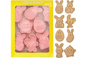 NTGFU Emporte-pièces Paques, 8Pcs Emporte Pièce Paques, 3D Pâques Moule Biscuit Plastique Enfant, Lapin Poussin œufs Cookie Cutter Tampon Biscuit Decoupoir Patisserie pour Fondant Biscuit Cookie Gâteau