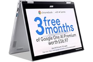 Acer Chromebook Spin 312 CP312-1H Convertible Laptop - Intel N100, 4GB, 128GB eMMC, Integrated Graphics, 12.2" WUXGA Touchscreen, Chrome OS, Silver