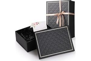 Joogee Magnética Cajas Regalo con Tapa 24,9 x 18,8 x 8,5 cm, Caja de Regalo de Reutilizable Creative Box con Cinta Tarjetas de Felicitación, para Embalaje de Regalos de Bodas y CumpleañOs（Negro）