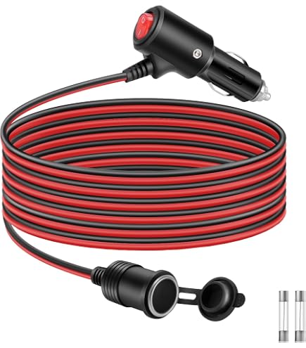 Prolunga Accendisigari Doppia Presa Con Interruttore — 30 Cm, 18AWG, Fusibile 15A, Per Auto, Barche, Moto